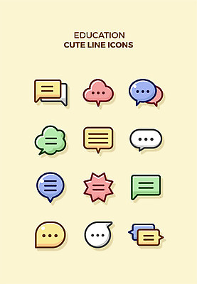 아이콘 교육 말풍선 큐티아이콘 종류 사람없음 세트 다양 라인아이콘 교육아이콘 문자메시지 소셜네트워크 채팅 2D아이콘 AI파일 다수 메시지 파일형식 벡터