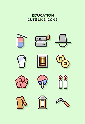 아이콘 교육 촛불 큐티아이콘 사람없음 세트 등불 부채 라인아이콘 절구 엽전 교육아이콘 낫 창호문 삿갓 백자 옛날 청자 2D아이콘 AI파일 모자_잡화 초 조명 전통소품 문 동전 도구 도자기 파일형식 벡터