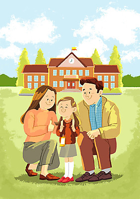 전신 PSD 여자 남자 초등학생 어린이 일러스트 가족 책가방 초등학교 성인 야외 세명 운동장 축하 입학 격려 국내일러스트 학생 교육 감정 컨셉 가방 스포츠시설 학교 관계 모션 사람 공간 파일형식