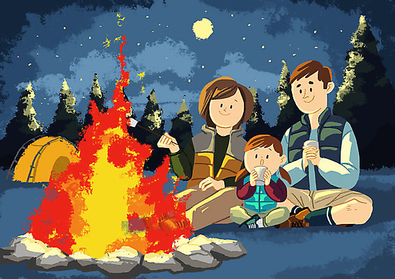 전신 PSD 나무 여자 남자 어린이 일러스트 가족 자연 텐트 성인 야외 세명 캠핑 마시기 모닥불 국내일러스트 식물 관계 모션 불 레저 캠핑도구 사람 생태계 파일형식