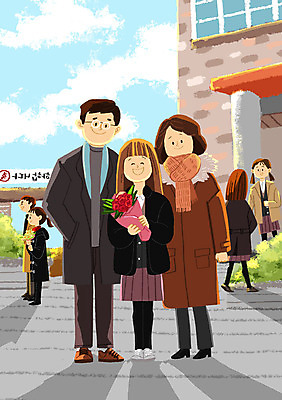 전신 PSD 여자 남자 교복 꽃다발 일러스트 졸업 학교 가족 청소년 여러명 성인 야외 가족사진 단체사진 국내일러스트 옷 교육 꽃 다수 관계 사람 기념사진 파일형식