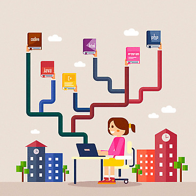 전신 학생 여자 교육 일러스트 학교 정보기술 한명 노트북 책상 컴퓨터교육 프로그램 사물인터넷 4차산업 코딩 국내일러스트 AI파일 1 산업 가구 기술 사람 전자제품 파일형식 벡터