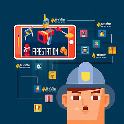 남자 얼굴 일러스트 불 정보기술 한명 상반신 성인 스마트폰 소방관 무전기 소화기 사이렌 소방서 소방시설 사물인터넷 4차산업 국내일러스트 AI파일 자연요소 1 산업 무선통신 기술 사람 신체부위 핸드폰 스마트기기 안전장비 구조원 소방 시설 파일형식 벡터