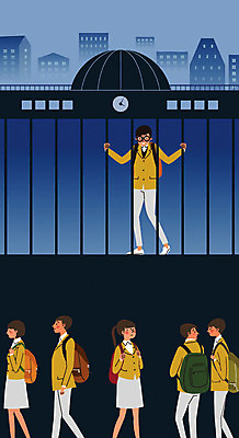 전신 학생 여자 남자 교복 일러스트 학교 청소년 빌딩 여러명 10대 도움 감옥 무관심 쇠창살 국내일러스트 AI파일 옷 교육 감정 다수 컨셉 사람 건물 파일형식 벡터