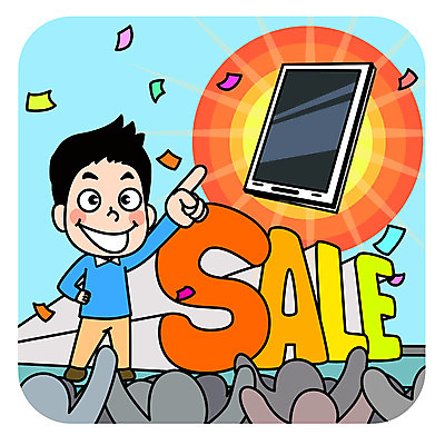 전신 남자 일러스트 손가락 한명 성인 전자제품 태블릿 세일 가리킴 구매 군중 즐거움 열광 국내일러스트 AI파일 1 손 감정 사람 손짓 스마트기기 쇼핑 파일형식 벡터