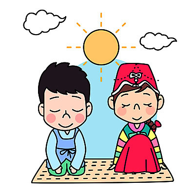 전신 구름 여자 명절 남자 일러스트 성인 두명 태양 한복 돗자리 세배 국내일러스트 AI파일 자연요소 한국전통 전통 기념일 사람 절_인사 전통의상 파일형식 벡터