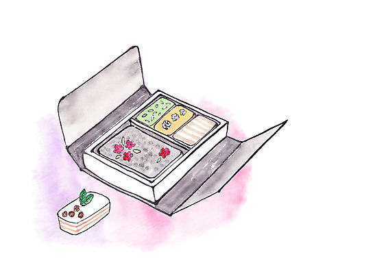 PSD 한국전통 일러스트 나뭇잎 떡 선물포장 사람없음 전통음식 국내일러스트 전통 음식 잎 포장 한국 선물 파일형식