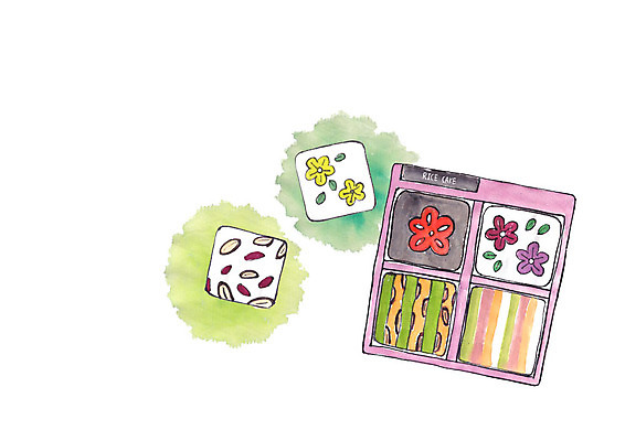 PSD 한국전통 꽃무늬 일러스트 떡 선물포장 사람없음 전통음식 대추 백설기 국내일러스트 전통 꽃 음식 무늬 포장 한국 선물 파일형식