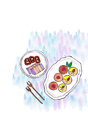 PSD 한국전통 접시 포크 일러스트 떡 사람없음 전통음식 다식 전통다과 국내일러스트 전통 식기 음식 한국 다과 파일형식