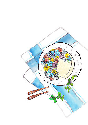 PSD 한국전통 포크 꽃무늬 일러스트 나뭇잎 떡 사람없음 전통음식 식탁보 국내일러스트 전통 식기 꽃 음식 잎 무늬 한국 파일형식