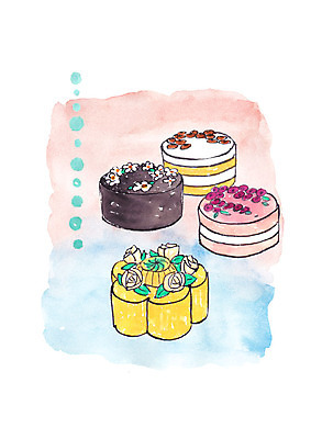 PSD 한국전통 꽃무늬 일러스트 수채화 사람없음 여러개 전통음식 떡케이크 국내일러스트 전통 꽃 음식 다수 무늬 한국 케이크 파일형식