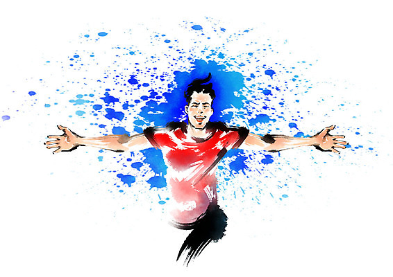 PSD 남자 스포츠 일러스트 캘리그라피 팔벌리기 붓터치 축구선수 한명 상반신 성인 축구 기쁨 월드싸커 국내일러스트 1 감정 모션 운동선수 사람 구기 파일형식