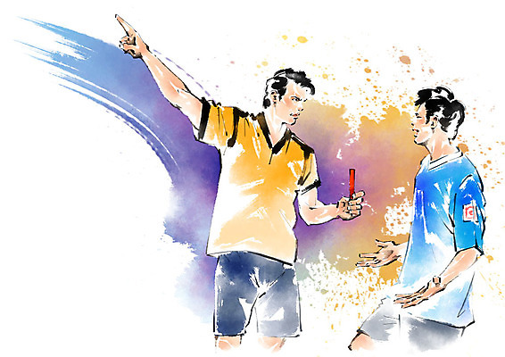 전신 PSD 남자 스포츠 일러스트 캘리그라피 붓터치 축구선수 성인 두명 축구 가리킴 심판 퇴장 레드카드 월드싸커 국내일러스트 운동선수 경고 사람 손짓 구기 카드_놀이용품 파일형식