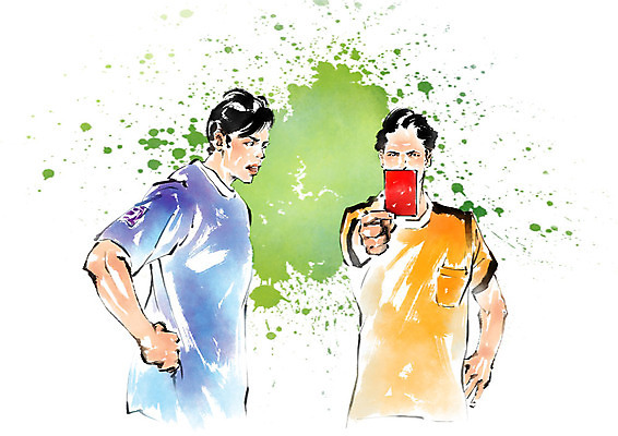 PSD 남자 스포츠 일러스트 캘리그라피 붓터치 축구선수 상반신 성인 두명 축구 분노 심판 번짐 레드카드 월드싸커 국내일러스트 감정 운동선수 경고 사람 구기 카드_놀이용품 파일형식 효과