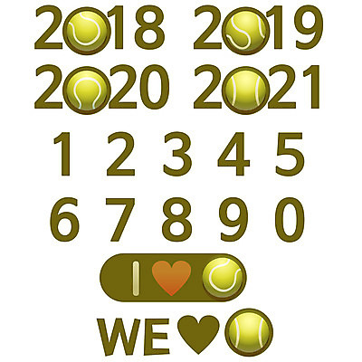 JPG 알파벳 일러스트 사람없음 숫자 여러개 테니스 하트 테니스용품 테니스공 연도 2018년 2019년 2020년 2021년 국내일러스트 모양 문자 영어 스포츠용품 다수 공 구기 파일형식