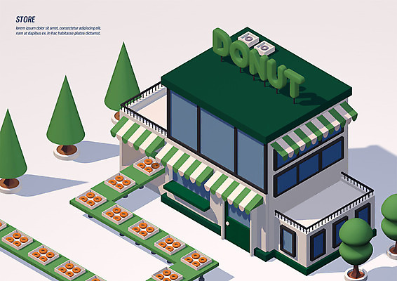 PSD 나무 편집이미지 간판 사람없음 3D소스 3D 상점 여러개 발코니 도넛 제조 디지털합성 편집3D 식물 다수 디저트 파일형식