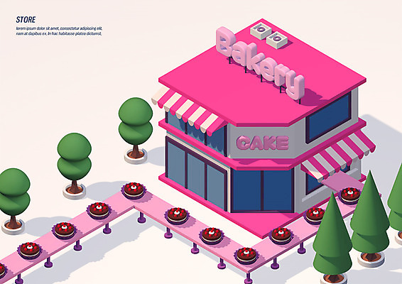 PSD 나무 편집이미지 간판 사람없음 3D소스 3D 케이크 상점 여러개 빵집 제조 옥상 디지털합성 편집3D 식물 다수 디저트 파일형식