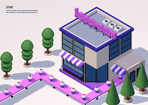 PSD 나무 편집이미지 간판 사람없음 3D소스 3D 상점 여러개 제조 옥상 디지털합성 아이스크림가게 컵아이스크림 편집3D 식물 다수 아이스크림 아이스크림장사 파일형식