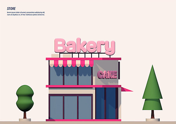 PSD 나무 편집이미지 간판 사람없음 3D소스 3D 케이크 상점 빵집 디지털합성 편집3D 식물 디저트 파일형식
