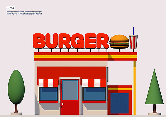 PSD 나무 편집이미지 음료 창문 간판 사람없음 3D소스 3D 문 상점 햄버거 디지털합성 햄버거가게 편집3D 식물 패스트푸드 식당 파일형식