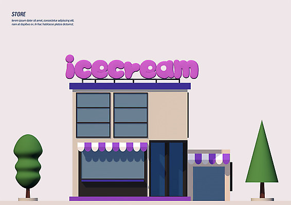 PSD 나무 편집이미지 창문 간판 사람없음 3D소스 3D 상점 디지털합성 현관문 아이스크림가게 편집3D 식물 문 아이스크림장사 파일형식