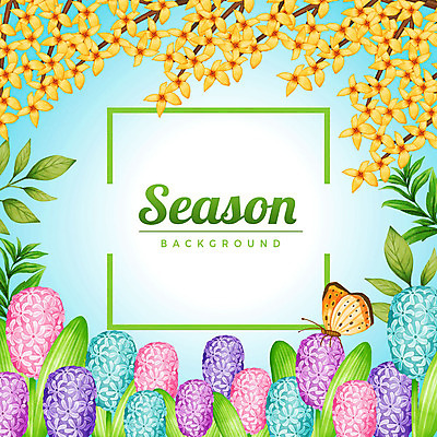PSD 한마리 계절 나비 백그라운드 꽃백그라운드 일러스트 나뭇잎 사각프레임 사람없음 사각형 개나리 꽃프레임 국내일러스트 도형 1 꽃 곤충 잎 프레임 파일형식