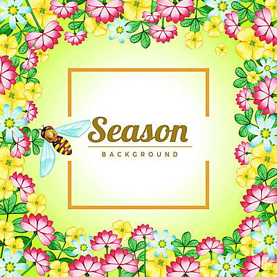PSD 한마리 계절 꽃 백그라운드 꽃백그라운드 일러스트 사각프레임 사람없음 사각형 꿀벌 꽃프레임 국내일러스트 도형 식물 1 프레임 벌_곤충 파일형식