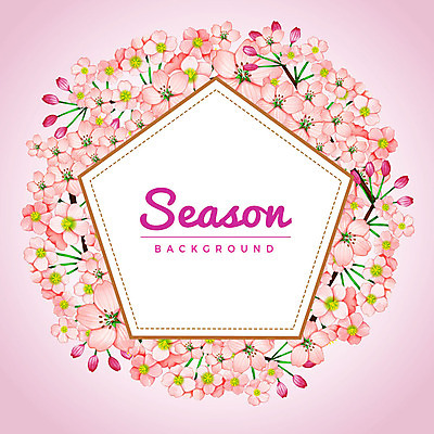 PSD 계절 백그라운드 꽃백그라운드 일러스트 프레임 사람없음 벚꽃 꽃봉오리 꽃프레임 오각형 국내일러스트 도형 꽃 파일형식
