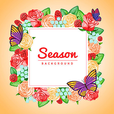 PSD 계절 나비 백그라운드 꽃백그라운드 일러스트 사각프레임 세마리 사람없음 장미 사각형 안개꽃 꽃프레임 국내일러스트 도형 꽃 곤충 프레임 3 한해살이풀 파일형식
