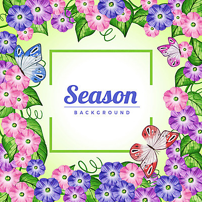 PSD 계절 꽃 나비 백그라운드 꽃백그라운드 일러스트 사각프레임 세마리 사람없음 사각형 꽃프레임 국내일러스트 도형 식물 곤충 프레임 3 파일형식