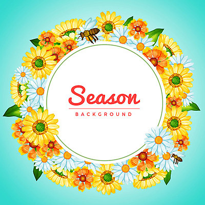 PSD 계절 꽃 백그라운드 두마리 꽃백그라운드 일러스트 사람없음 원형 꿀벌 원형프레임 꽃프레임 국내일러스트 도형 식물 2 프레임 벌_곤충 파일형식