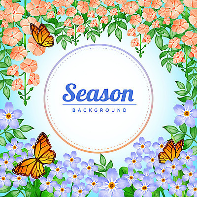 PSD 계절 꽃 나비 백그라운드 꽃백그라운드 일러스트 세마리 사람없음 원형 원형프레임 꽃프레임 국내일러스트 도형 식물 곤충 프레임 3 파일형식