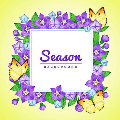 PSD 계절 꽃 나비 백그라운드 꽃백그라운드 일러스트 사각프레임 세마리 사람없음 사각형 나팔꽃 꽃프레임 국내일러스트 도형 식물 곤충 프레임 3 파일형식