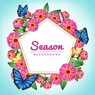 PSD 계절 꽃 나비 백그라운드 잎 꽃백그라운드 여러마리 일러스트 프레임 사람없음 꽃프레임 오각형 국내일러스트 도형 식물 다수 곤충 파일형식