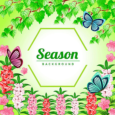 PSD 계절 꽃 나비 백그라운드 꽃백그라운드 일러스트 프레임 세마리 사람없음 육각형 꽃프레임 덩쿨나무 국내일러스트 도형 나무 식물 곤충 3 파일형식