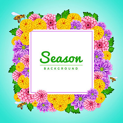 PSD 계절 꽃 백그라운드 잎 꽃백그라운드 일러스트 사각프레임 세마리 사람없음 사각형 꿀벌 꽃프레임 국내일러스트 도형 식물 프레임 3 벌_곤충 파일형식