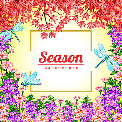 PSD 계절 꽃 백그라운드 단풍 꽃백그라운드 일러스트 사각프레임 세마리 사람없음 사각형 잠자리 꽃프레임 국내일러스트 도형 식물 곤충 잎 프레임 3 파일형식