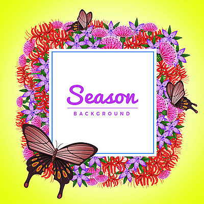 PSD 계절 꽃 나비 백그라운드 잎 꽃백그라운드 여러마리 일러스트 사각프레임 사람없음 사각형 꽃프레임 국내일러스트 도형 식물 다수 곤충 프레임 파일형식