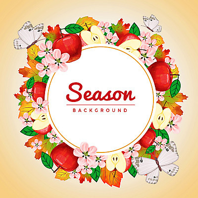 PSD 계절 꽃 나비 백그라운드 단풍 잎 꽃백그라운드 여러마리 일러스트 사람없음 원형 사과 원형프레임 꽃프레임 국내일러스트 도형 식물 다수 곤충 과일 프레임 파일형식