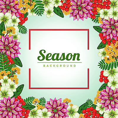 PSD 계절 열매 꽃 백그라운드 잎 꽃백그라운드 일러스트 사각프레임 사람없음 사각형 꽃프레임 국내일러스트 도형 식물 프레임 파일형식
