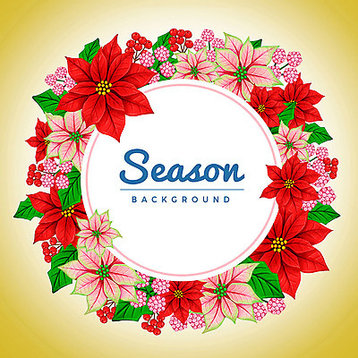 PSD 계절 백그라운드 크리스마스 겨울 꽃백그라운드 일러스트 나뭇잎 사람없음 원형 원형프레임 포인세티아 꽃프레임 겨울배경 국내일러스트 도형 기념일 꽃 잎 프레임 파일형식