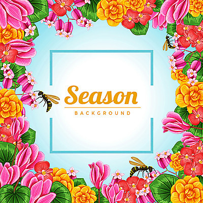 PSD 계절 꽃 백그라운드 꽃백그라운드 여러마리 일러스트 사각프레임 사람없음 사각형 꿀벌 꽃프레임 국내일러스트 도형 식물 다수 프레임 벌_곤충 파일형식