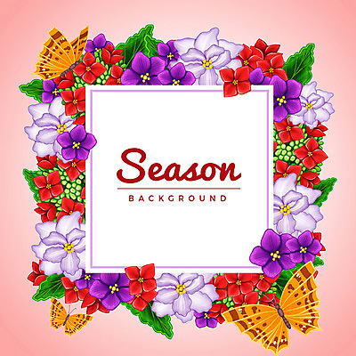 PSD 계절 꽃 나비 백그라운드 꽃백그라운드 여러마리 일러스트 나뭇잎 사각프레임 사람없음 사각형 꽃프레임 국내일러스트 도형 식물 다수 곤충 잎 프레임 파일형식