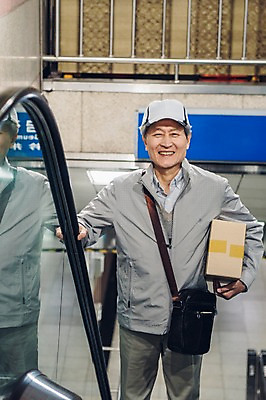 포토 JPG 노년 남자 실내 한명 들기 상반신 앞모습 실버라이프 한국인 택배기사 60대 오르기 에스컬레이터 실버취업 택배상자 지하철택배 노인남자한명만 국내포토 1 라이프스타일 뷰포인트 모션 사람 동양인 성인 내부 상자 구직 배달원 택배 남자한명만 노인남자만 파일형식