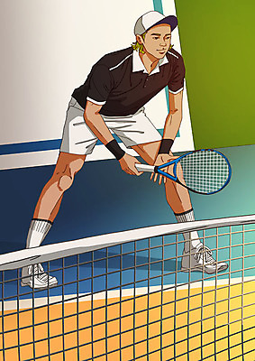 전신 PSD 남자 스포츠 포즈 일러스트 한명 성인 운동 테니스 테니스라켓 네트 테니스장 테니스선수 아트툰 국내일러스트 1 스포츠시설 운동선수 건강 사람 구기 라켓 그림 파일형식