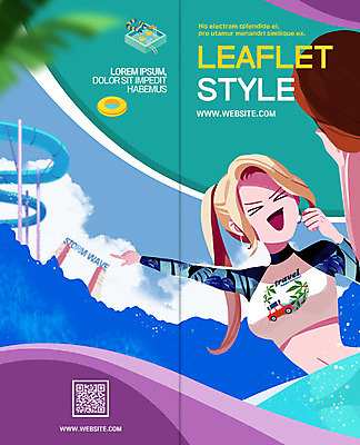 PSD 템플릿 표지디자인 북디자인 출판디자인 여자 표지 2단접지 북커버 한명 사람 팜플렛 상반신 가리킴 즐거움 물보라 튜브 슬라이드 워터파크 래쉬가드 여자한명만 파도풀 이미지템플릿 1 수영복 감정 리플렛 수영장 손짓 물 여자만 파일형식