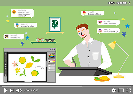 남자 일러스트 한명 사람 상반신 성인 가르침 그리기 디자이너 강의 포토샵 온라인강의 채팅 인터넷방송 크리에이터 국내일러스트 AI파일 직업 1 교육 모션 파일형식 벡터 1인미디어 언택트