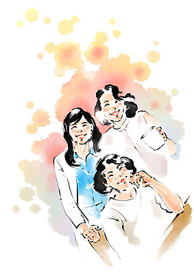 PSD 여자 의자 일러스트 캘리그라피 탁자 붓터치 서기 미소 사람 앉기 상반신 성인 세명 턱괴기 머그컵 즐거움 국내일러스트 감정 가구 모션 표정 컵 파일형식