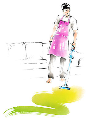 전신 PSD 남자 가사 일러스트 캘리그라피 붓터치 한명 미소 사람 성인 소파 앞치마 청소 청소기 국내일러스트 1 의자 표정 전자제품 청소도구 파일형식