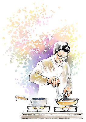 PSD 여자 일러스트 캘리그라피 붓터치 요리 한명 사람 상반신 성인 프라이팬 가스레인지 냄비 뒤집개 내려보기 국내일러스트 1 모션 주방용품 가전제품 레인지 솥 파일형식